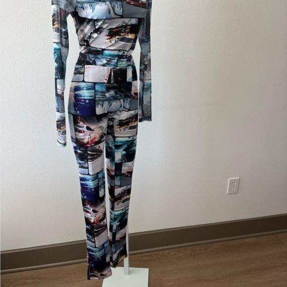 Fashion Nova 2 Piece Pant Set Large Racing Y2K Streetwear Festival Avant-Garde - Picture 2 of 12